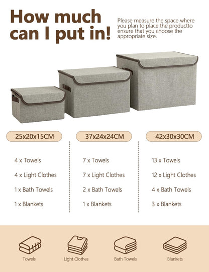 Bagnizer Medium Collapsible Storage Baskets Foldable with Lids 3PCS