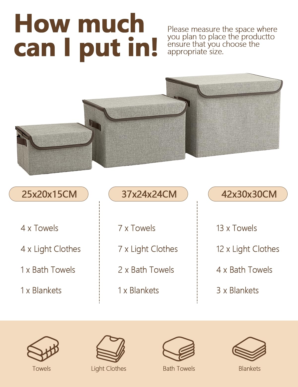 Bagnizer Large Collapsible Storage Baskets with Lids & Handles 3PCS