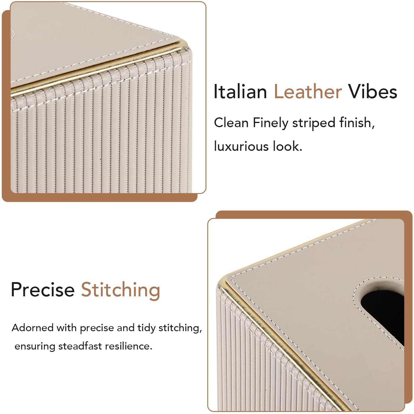 GORESE Tissue Box Holder,Rectangular Tissue Box Cover PU Leather Facial Tissue Dispenser Napkin Holder for Home, Office,Car Decoration(Beige)