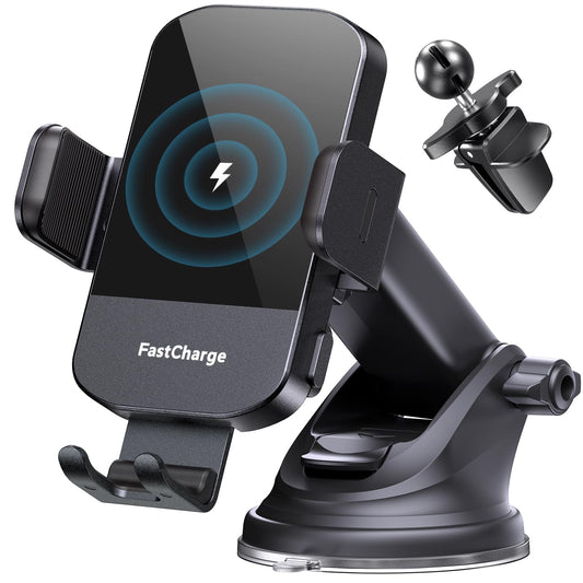 CHGeek Wireless Car Charger, 15W Fast Charging Auto Clamping Car Charger Phone Mount Phone Holder fit for iPhone 16 15 14 13 12 Pro Max 11 XR XS,