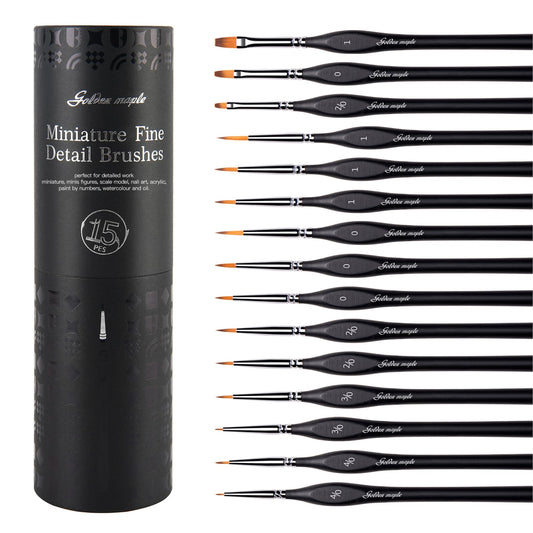 Golden Maple Miniature Paint Brushes, 15PC Model Brushes Micro Detail Paint Brush Set, Fine Detailing for Acrylics, Oils, Watercolors & Paint by