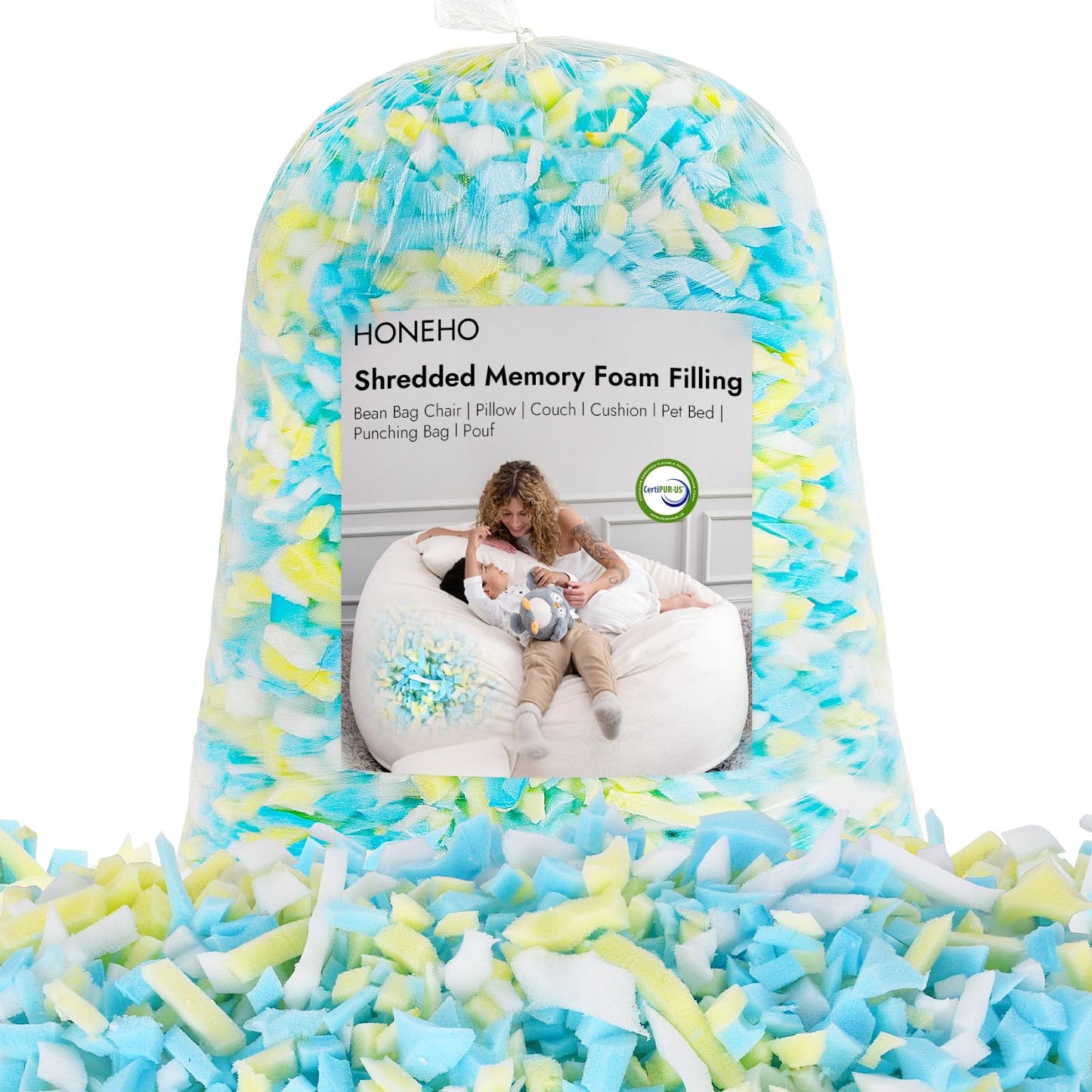HONEHO 2.2KG Shredded Memory Foam Filling, Bean Bag Chair Filler
