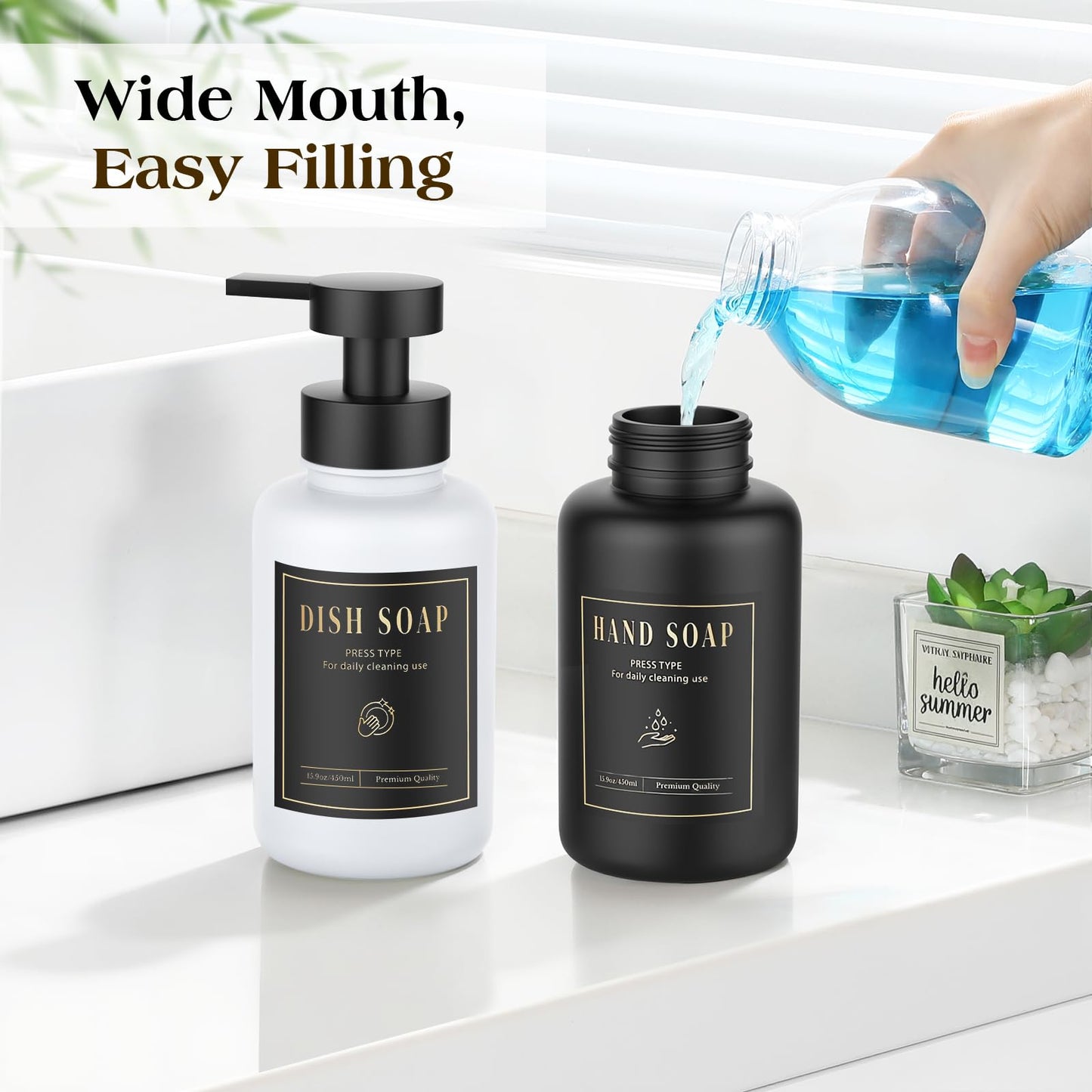 Luxspire Foaming Soap Dispenser 15oz Hand Soap Bottle, Black+White, 2 Pack