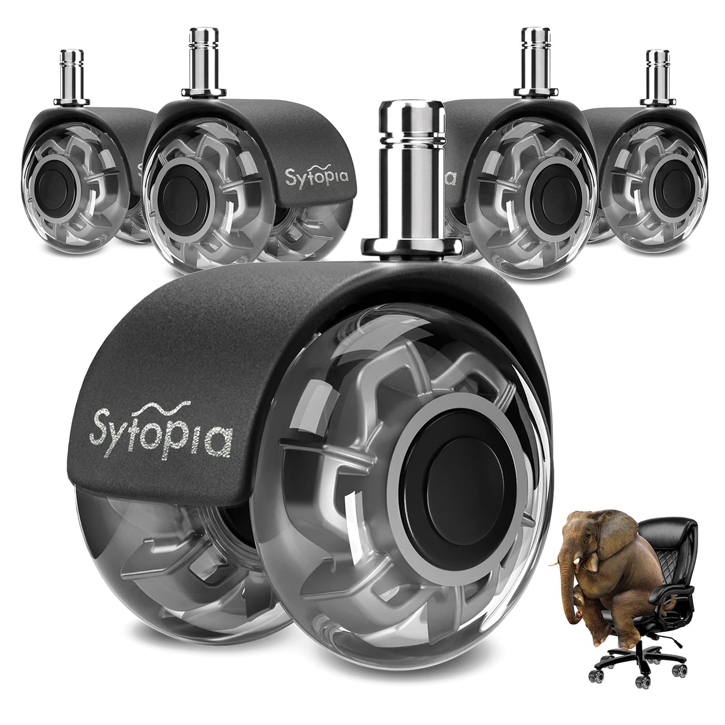 Sytopia Office Chair Wheels Replacement Set of 5, 11×22mm Pin Office Chair Casters for Hardwood Floor, Carpet, Smooth and Silent Gliding