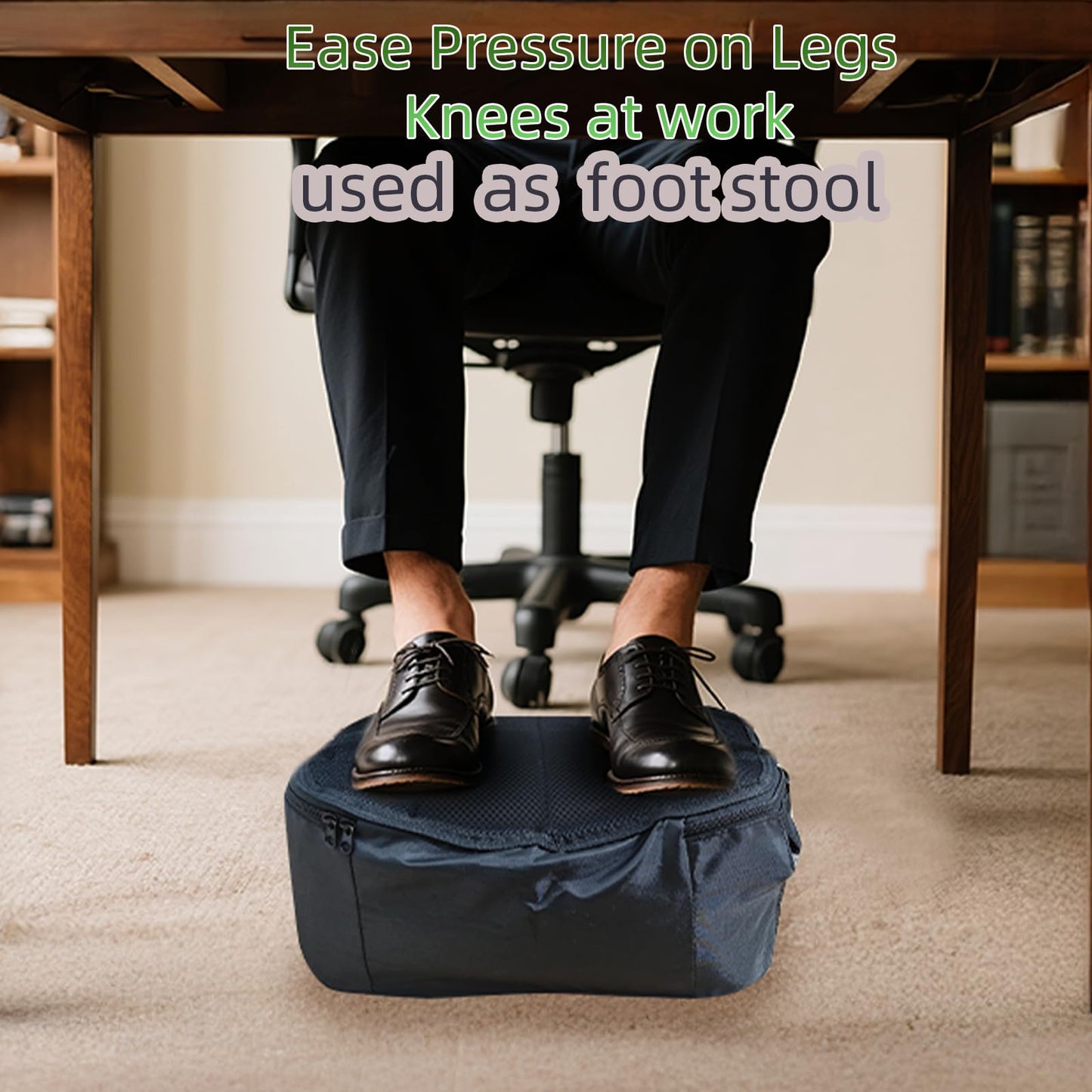 Vepazony Foot Rest Desk Ergonomic Height Adjustable Inflatable Home Office Foot Rest 2-in-1 Footstool Improved Posture and Stress Relief Study Office