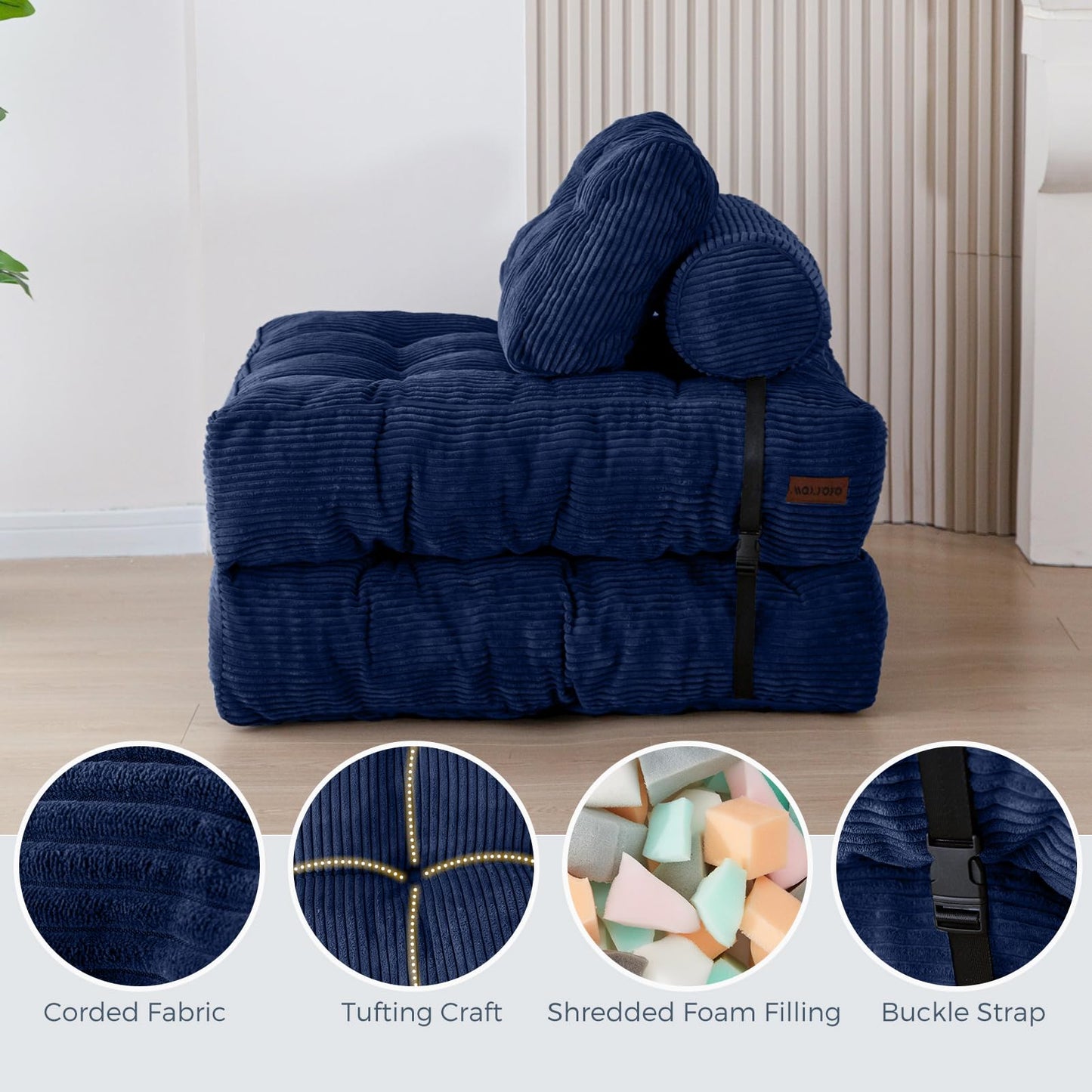 MAXYOYO Folding Sofa Bed, Convertible Sleeper Chair with Pillow Foldable Mattress with Back Support
