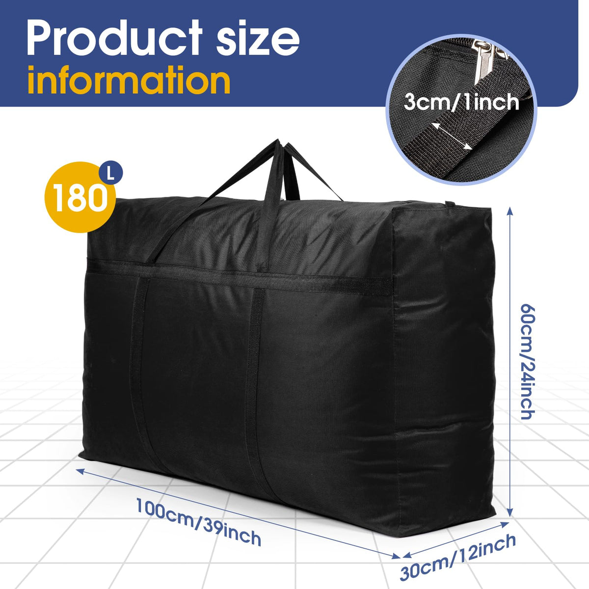 YiMiLiu 180L Extra Large Storage Bag Waterproof Luggage Bag Heavy Duty Moving Bag black