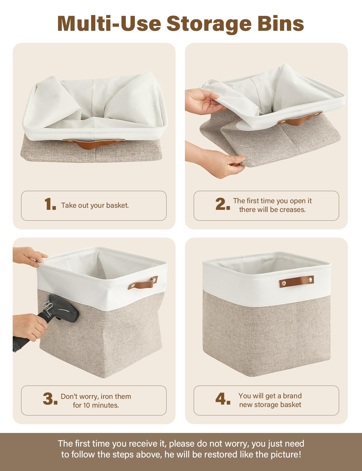 Bagnizer Foldable Storage Baskets for Shelves Closet 2PCS Fabric Small Organizer Box Bins with Handles Waterproof Canvas Box for Clothes, Pet Toys