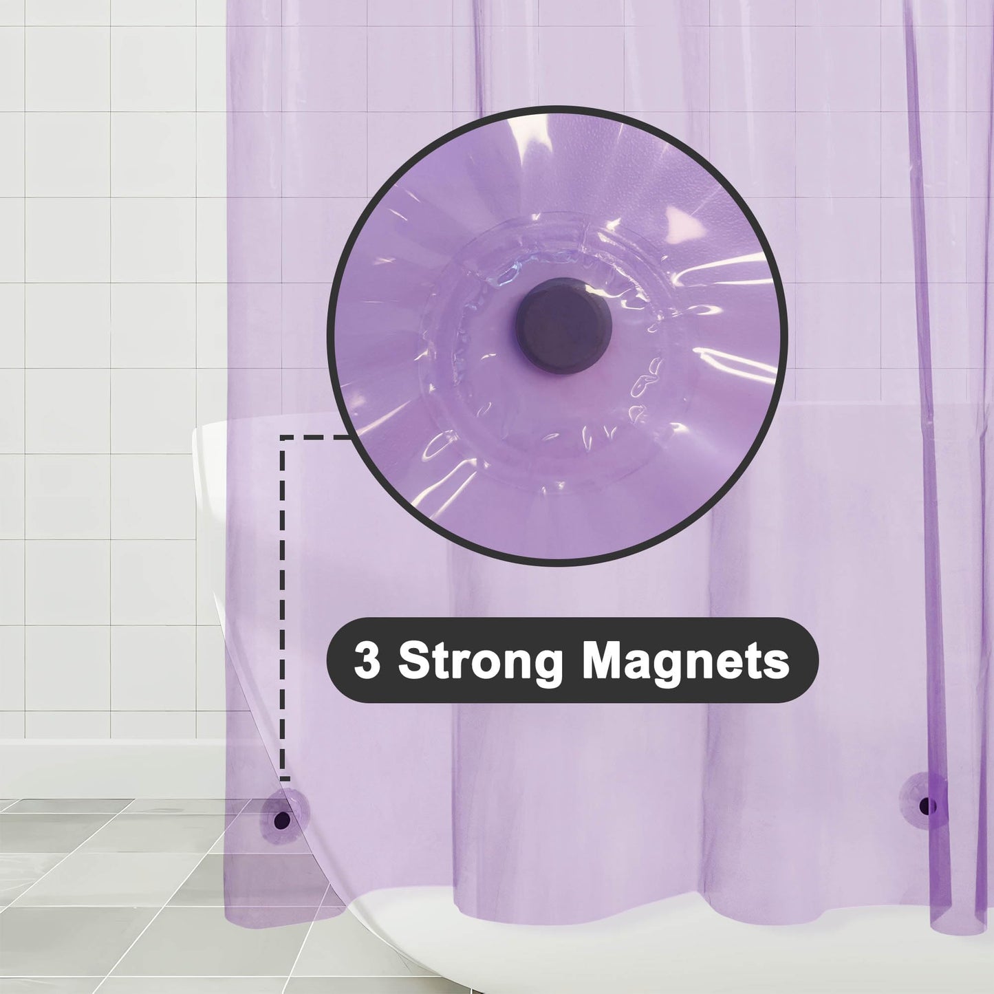 Shower Curtain Liner - Premium Clear Lavender PEVA Shower Liner with 3 Magnets and Metal Grommets