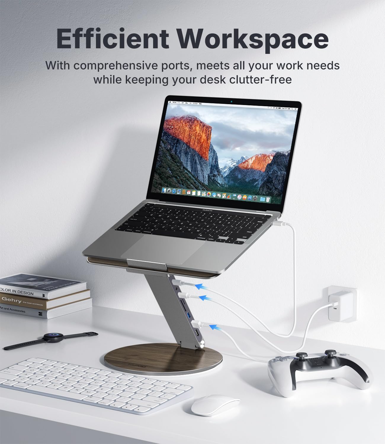 KU XIU X53 Laptop Stand Desk with 8-in-1 Docking Station, 360°Rotation,Wood