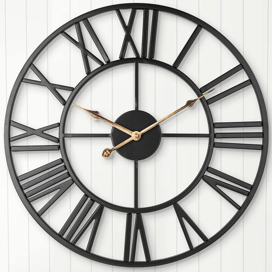 ARVINKEY Silent Wall Clock, European Farmhouse Vintage Clock with Roman Numerals, 47cm Non-Ticking Battery Operated Metal Skeleton Decorative Clock
