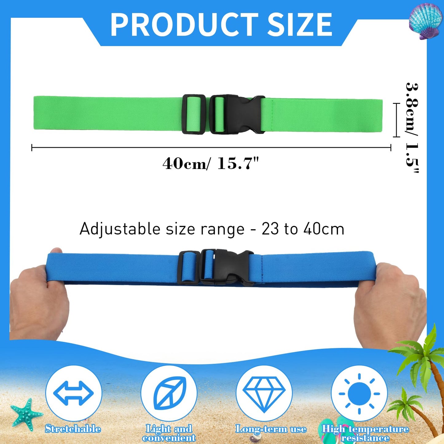 QOPAHI Adjustable Sun Lounger Straps with Buckle - Elastic Sunbed Towel Bands for Beach & Pool Chairs, Portable Towel Holders for Fix Beach Towels