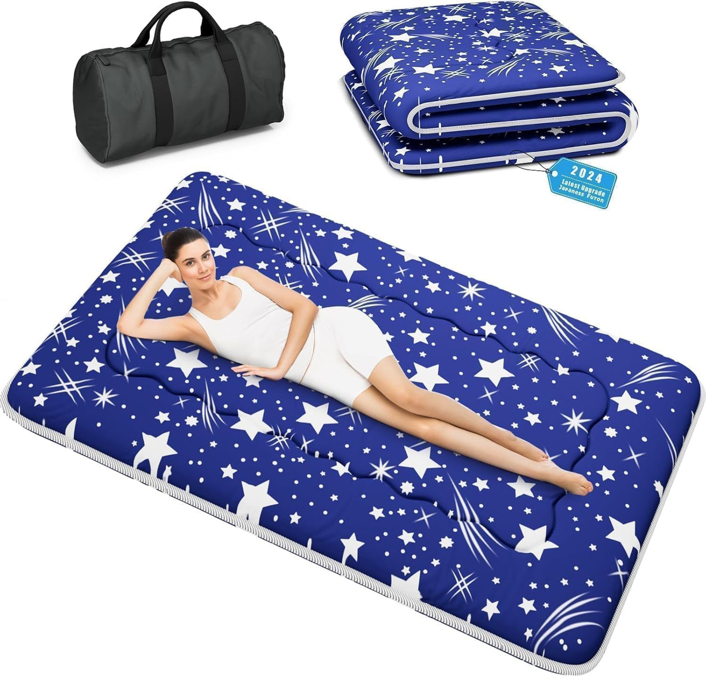 Kiseely Japanese Futon Mattress, Foldable Tatami Mat Portable Dormitory Sleeping Pad With Bag & Strap