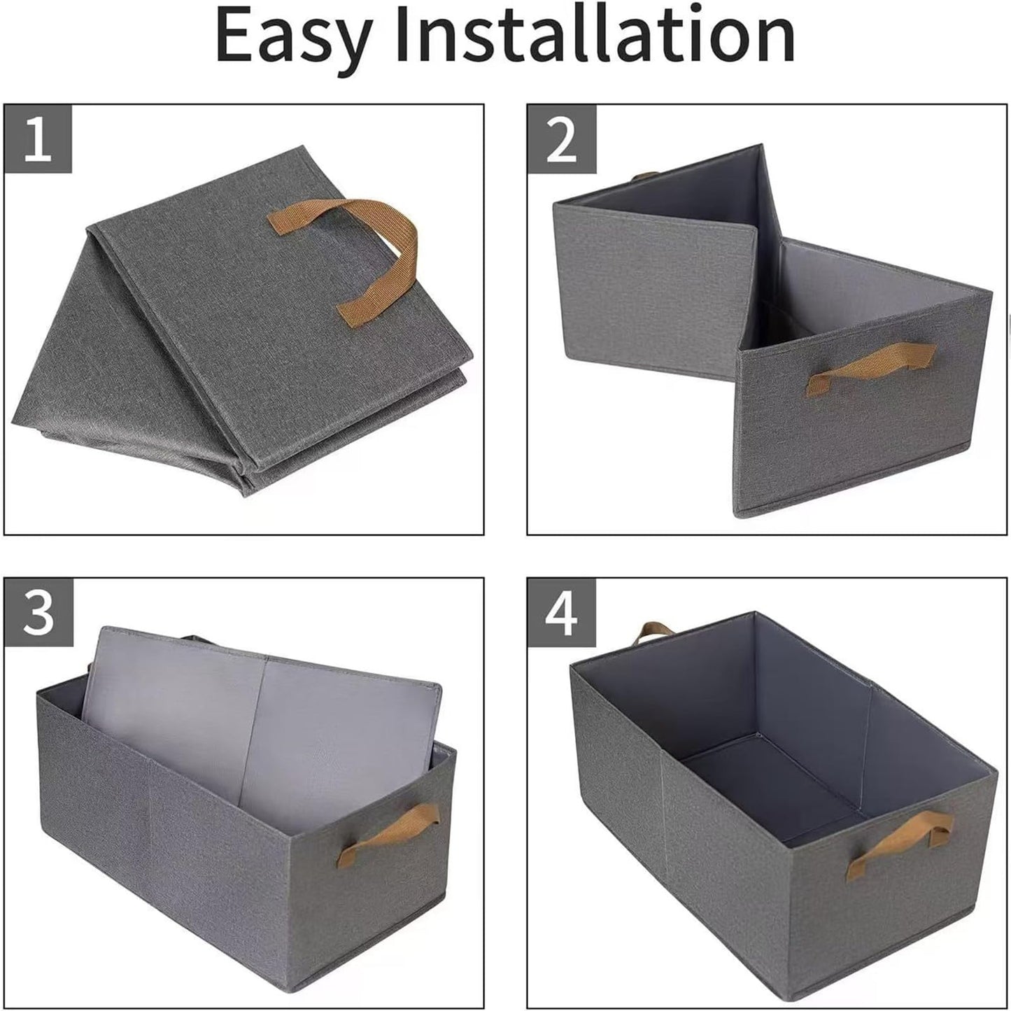 MEgegulo Foldable Storage Boxes, Set of 4 Non-Woven Fabric Box with Handle, 47 x 28 x 20 cm, for Shelves,Clothes Basket Containers