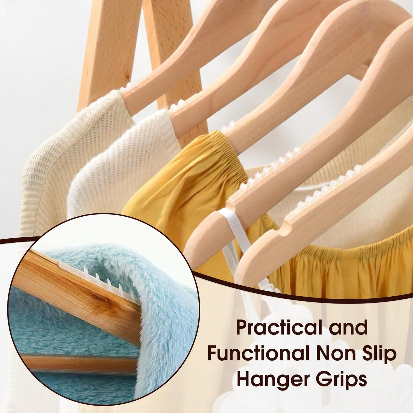 100PCS Non Slip Hanger Grips, Self Adhesive Anti Slip Clothes Hangers Grips, Silicone Clothing Hanger Strips with Fins, for Wood & Plastic Hangers
