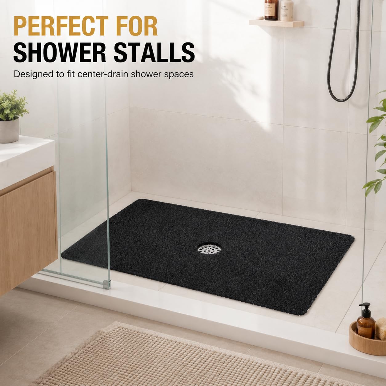 Non Slip Loofah Shower Mat 80 x 50cm Soft PVC Bath Mat for Inside Shower