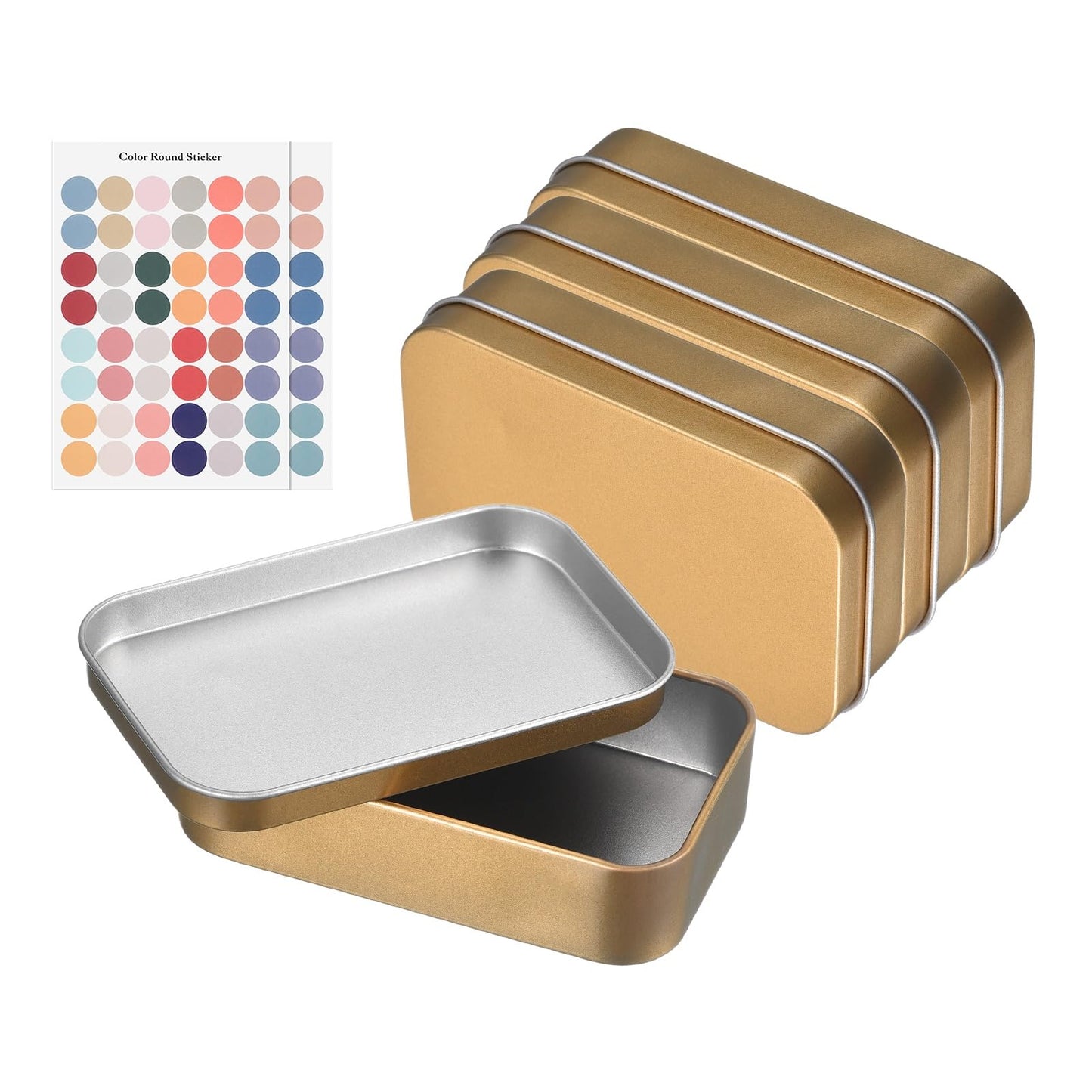 sourcing map 4Pcs Metal Tin Box Container, 3.7x2.4x0.9 Rectangular Empty Box with Self Adhesive Colored Stickers