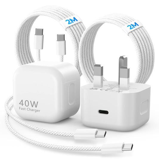 USB C Charger for iPhone 17/16/15,40W Fast Charger USB C Plug with 2M/6FT Type C to C Cable UK Wall Phone Power Adapter for iPhone 17 Pro/17 Pro