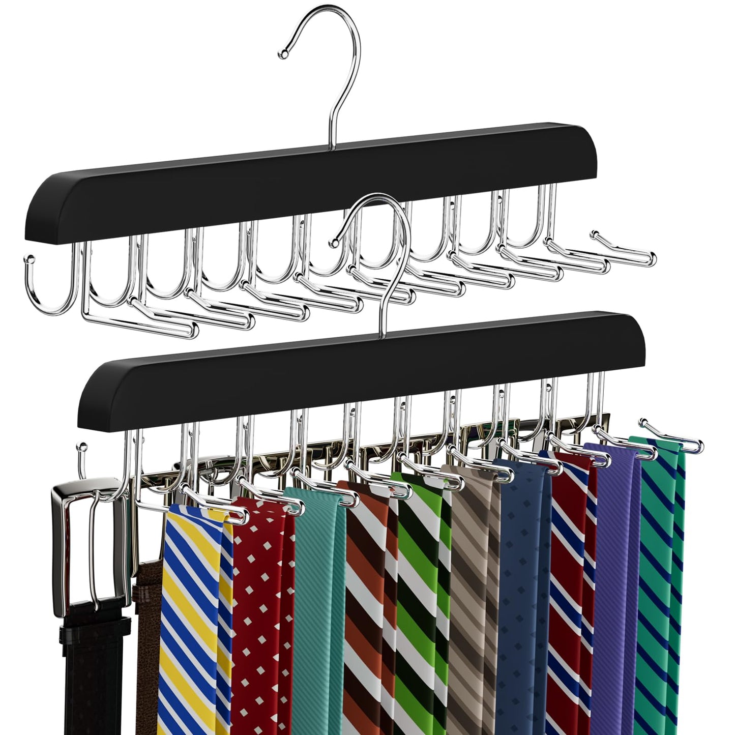 Tie Rack & Belt Hanger 2 in 1 Tie Hanger Space Saving 20 Hooks Hangers for Closet Max 30 Belts with 30 Ties Capacity