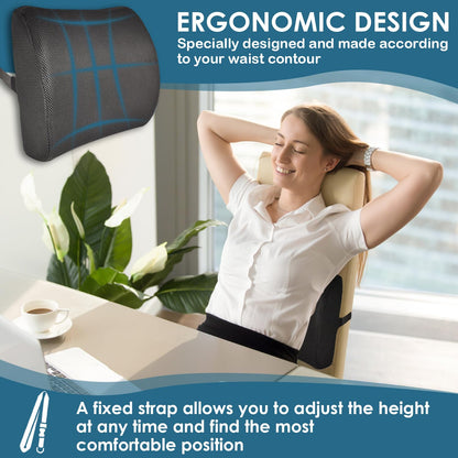 HomDSim Memory Foam Lumbar Cushion Lower Back Support Pillow Posture Correcting Car Seat Home Office Chair Black