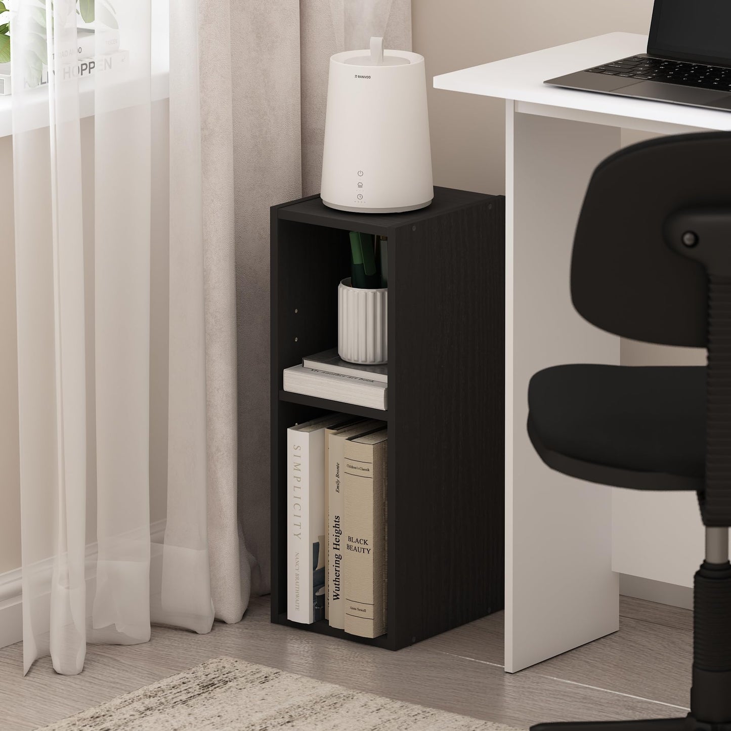 Furinno FULDA Book Shelf, 2-Tier Narrow Bookshelf, Bookcase with 8-In Width Storage Shelf, 9.3 x 7.9 x 21.2, for Living Room, Bedroom, Home Office