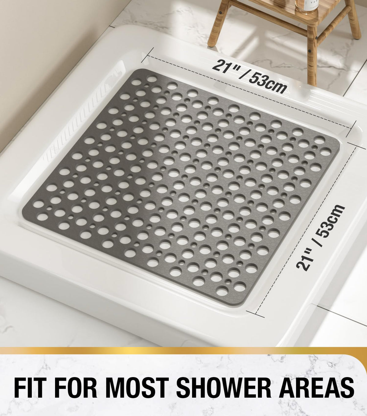 HITSLAM Square Shower Mat Non Slip Anti Mould, 53 x 53 cm TPE Bath Mat for Tub Anti Slip
