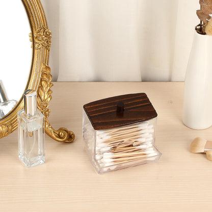 SUMTree L-shaped Qtip Cotton Ball Holder Qtip Dispenser with Wooden Lid