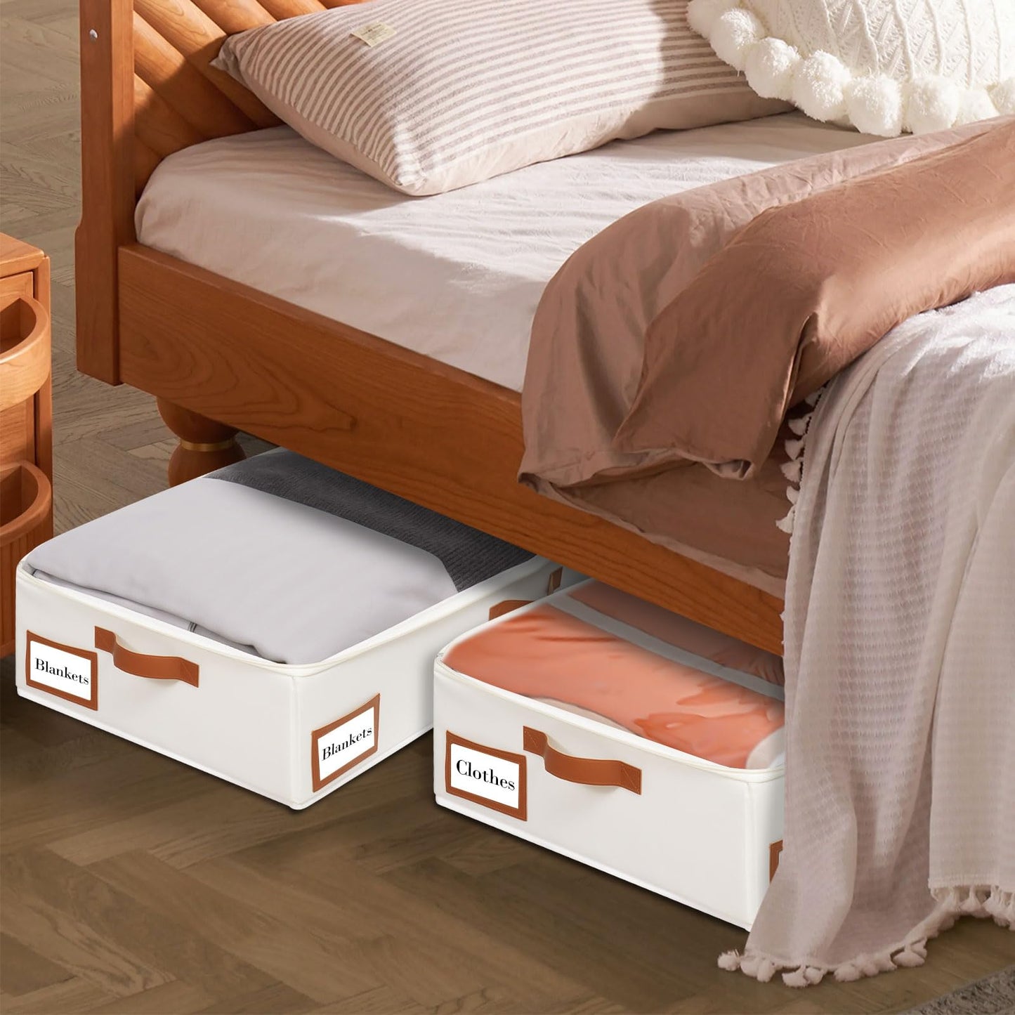 Yawinhe 48L Under Bed Storage Containers,1 Pack Closet Organizers,Beige