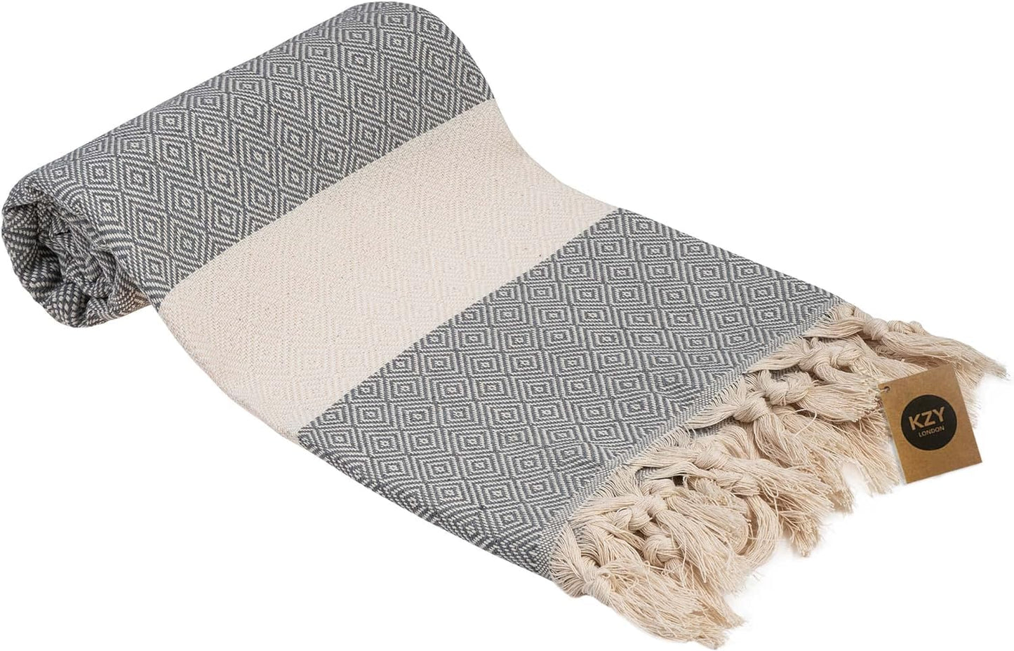 KZY LONDON Beach Towel 2 Pack Large Turkish Beach Towels for Camping, Swimming, Gym - Quick Dry, Absorbent