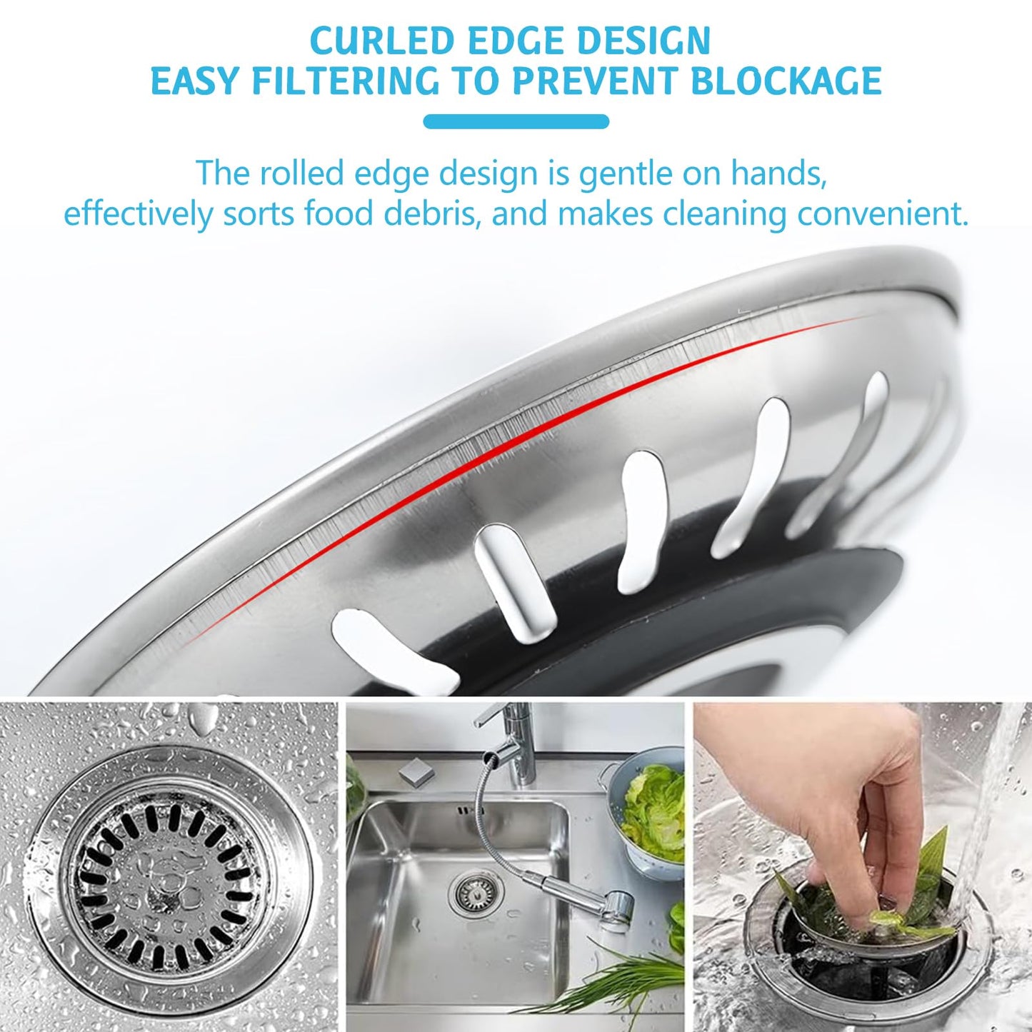 2 Pack Kitchen Sink Strainer, Stainless Steel Sink Plug Replacement, Sink Drain Stopper 3.15 Inch, Hole Diameter 80mm