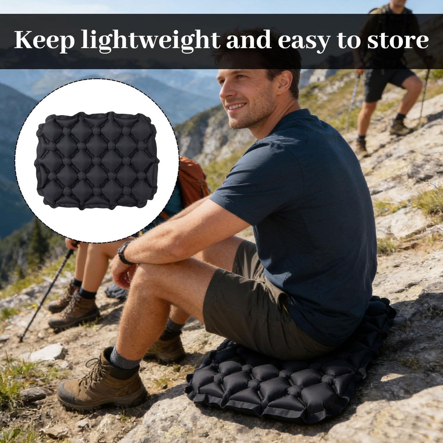 Othrion 1 PCS Black Inflatable Seat Cushion,Portable Travel Seat Cushion,Airplane Seat Cushion for Long Sitting Hiking Airplane Camping Sports