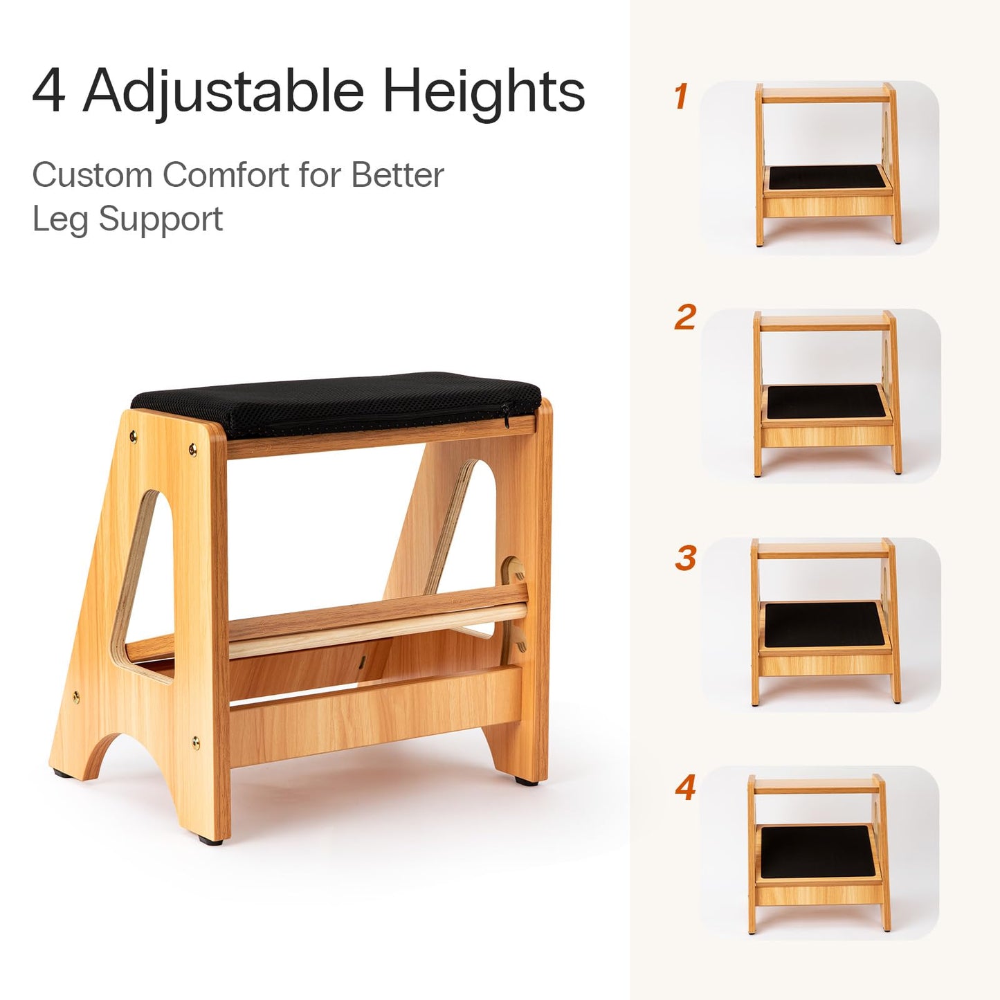 StrongTek 2 in 1 Footrest Rocker Wood Height Adjustable Non Slip