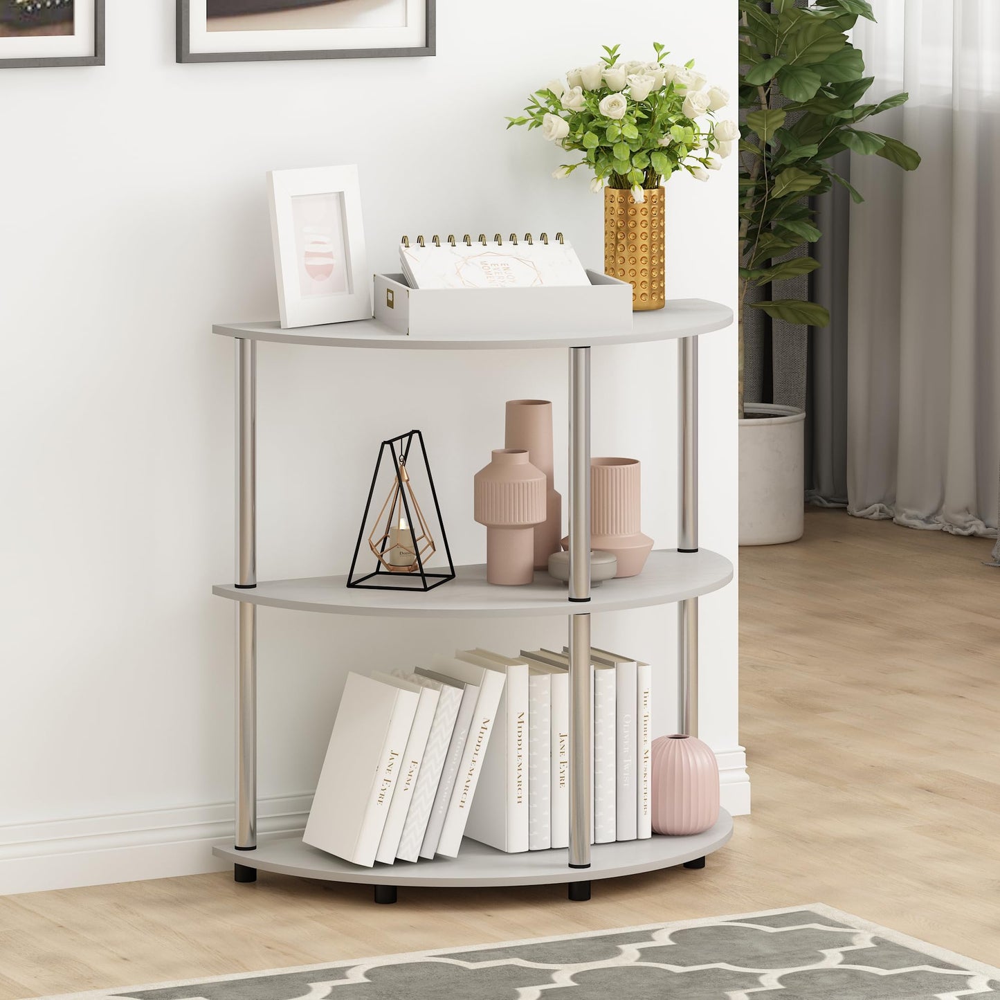 Furinno Frans Turn-N-Tube Half Round Console Table, White Oak