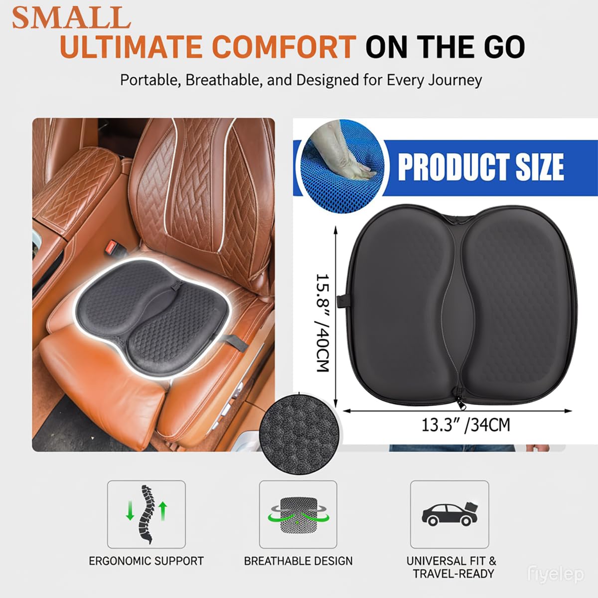 masteymoh Foldable Honeycomb Seat Cushion, Small Portable Gel Seat Cushion for Travel, Butt Pillow for Back Pain Relief, Sciatica Black
