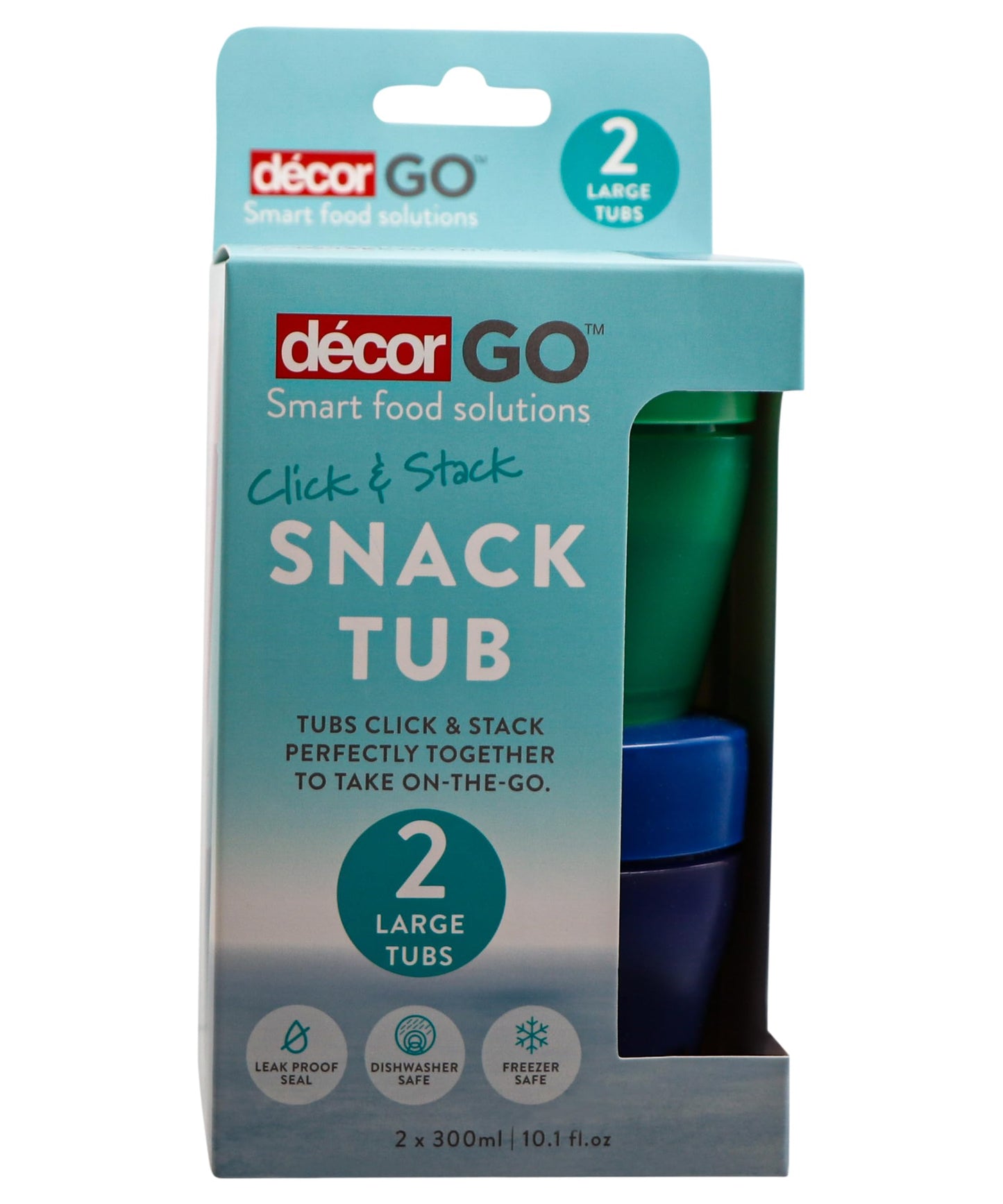 Décor Go Click & Stack Snack Tubs, 2 Pack Leakproof Food Storage Containers, Snack Tubs for Adults and Kids, Freezer & Microwave Safe