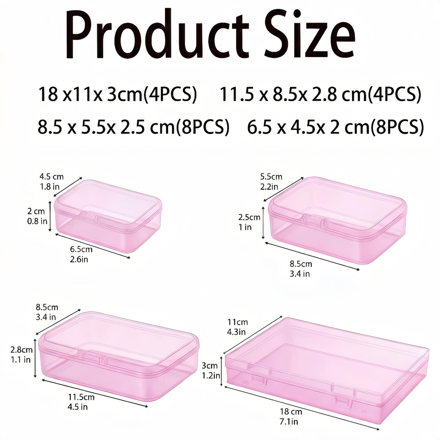 LJY Pink Craft organiser Boxes, 24 Pack, 4 Mixed Sizes