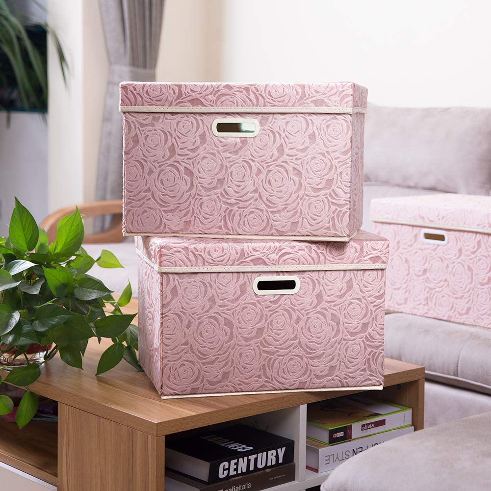 Prandom Storage Boxes with Lids Large.Rose Pattern Fabric Decorative Storage Box, Really Useful Box,Clothing Storage,Cubes