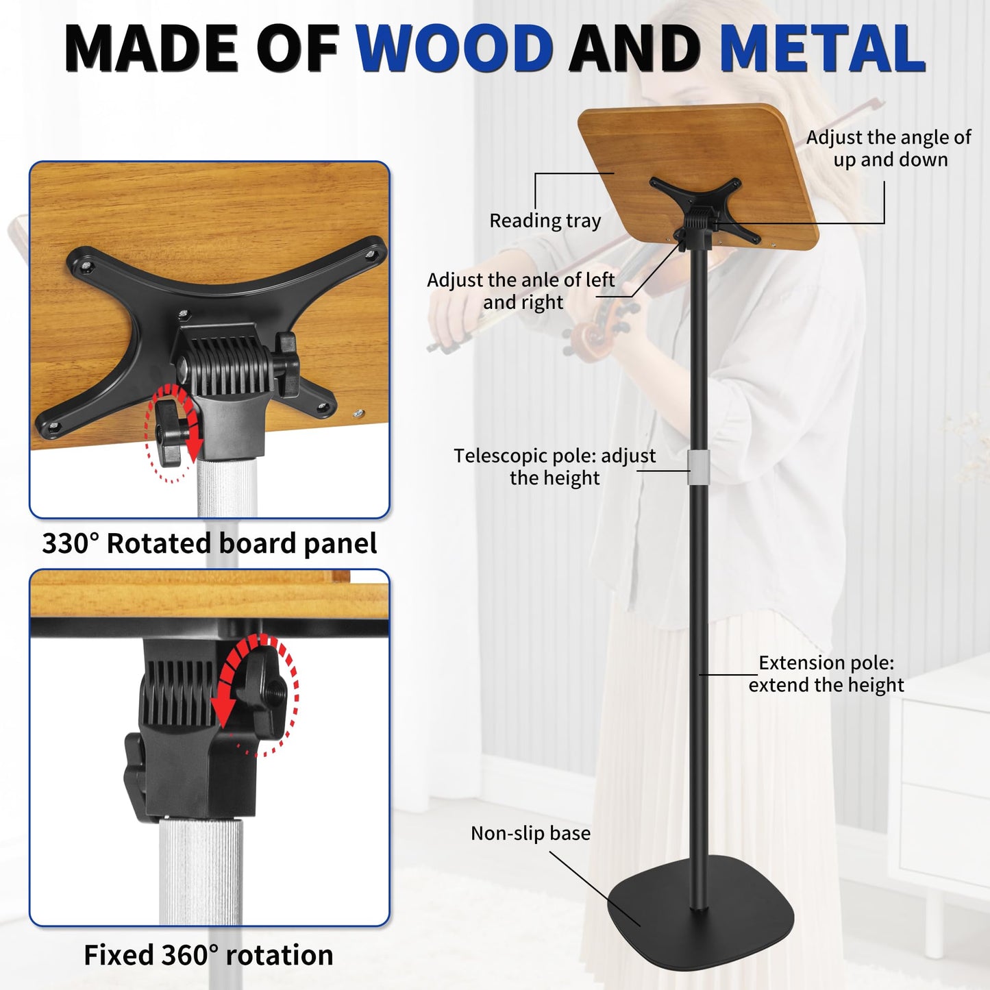 OUUTMEE Height Adjustable 50 to170CM Standing Reading Stand with Foldable