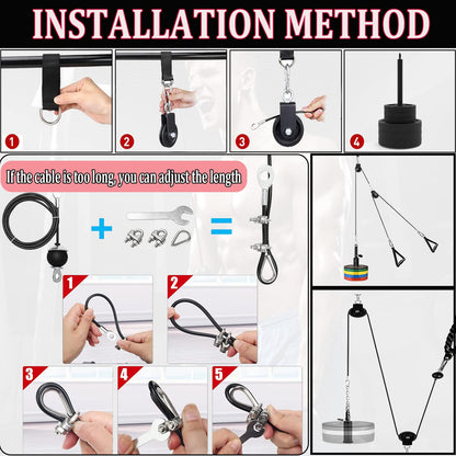Taeku LAT Pulley System for Home Gym ? Strength Training Fitness Equipment Cable Machine for Triceps, Biceps, Back & Shoulder Workouts (100" Cable)