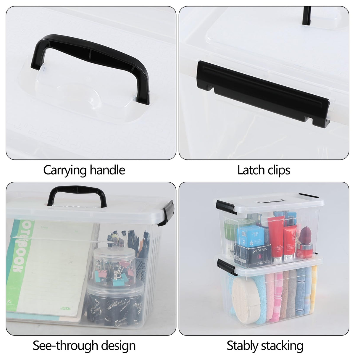 Dynko 4-pack 10 Liters Plastic Storage Boxes, Clear Boxes with Lids