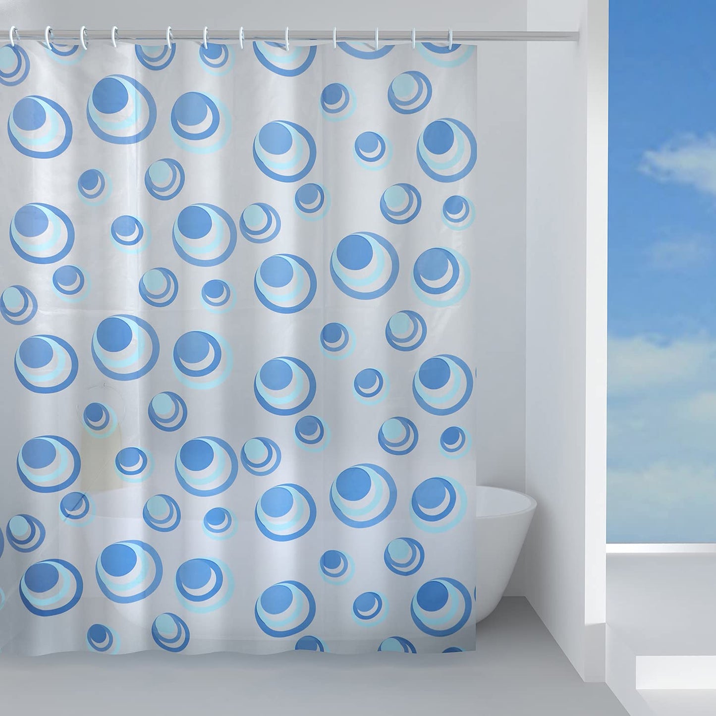 Gedy G-Orbita 240X200, Made of Peva Fabric, Light Blue Finish, R&D Design, Shower Curtain with 12 Rings, 2 Year Warranty, Unique