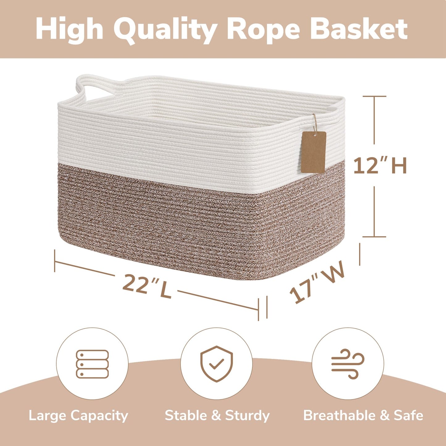 TIMEYARD 75L Large Woven Storage Basket Cotton Rope Blanket Laundry Basket