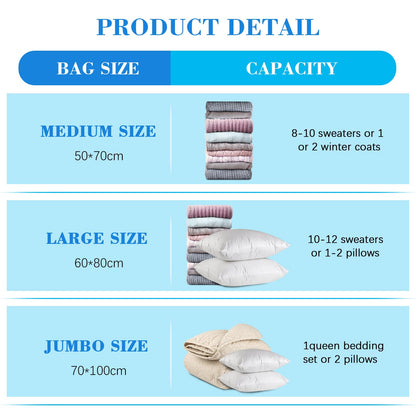 MagicQCraft 6 Pack Medium50 * 70cm Vacuum Storage Bags,Vacuum Compression Zipper Storage Bags with Airtight Valve and Hand Pump,Save 80% More