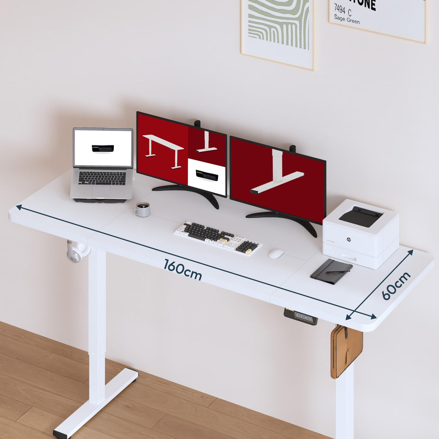 SANODESK 160 * 60 Electric Standing Desk Height Adjustable Desk Built-in Cup Holder, Hooks
