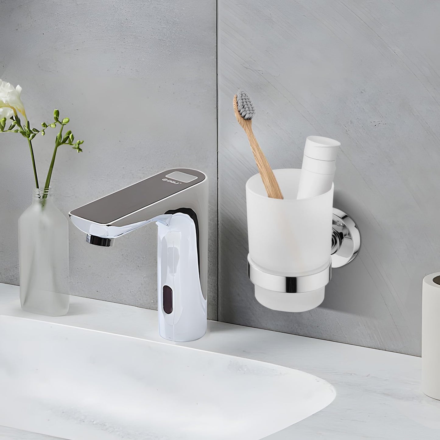 Frosted Glass Bathroom Tumbler Set of 2, 225ml Reusable Bathroom Cup, Stackable Toothbrush Holder Cup for Family