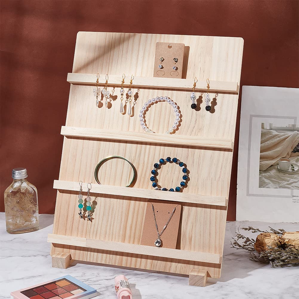 PH PandaHall 4-Tier Wooden Earring Card Display Jewellery Stand Holder