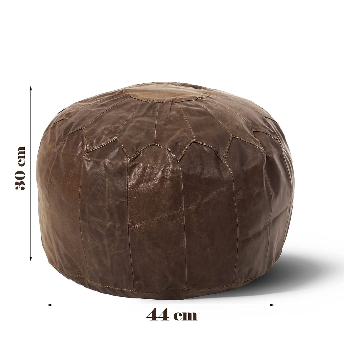 Woodland Leather Tan Morrocon Style Pouffe 17.5" Diam, Genuine Leather Designer Bean Bag Chair Stuffed-1Piece, Brown
