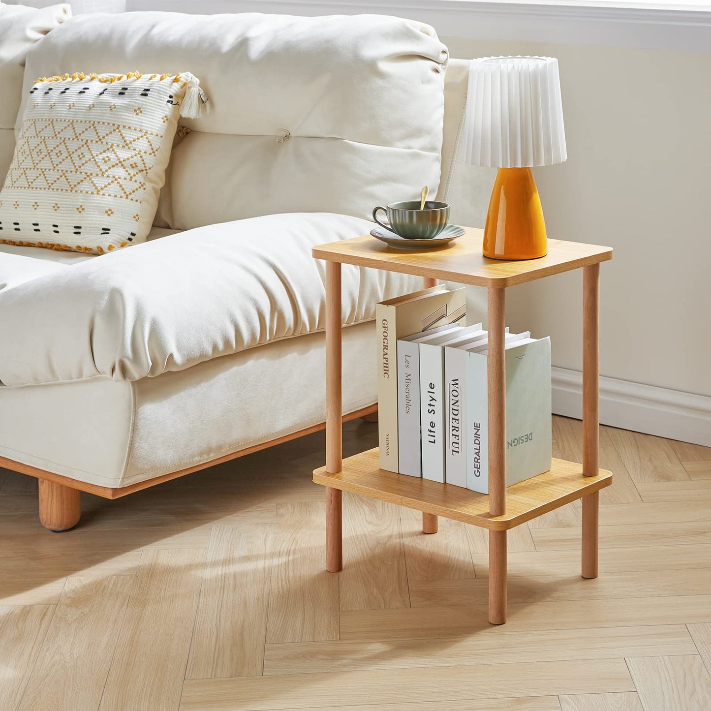 IBUYKE 2-Tier Side Table,End Table with Storage Shelf,Natural WST002N