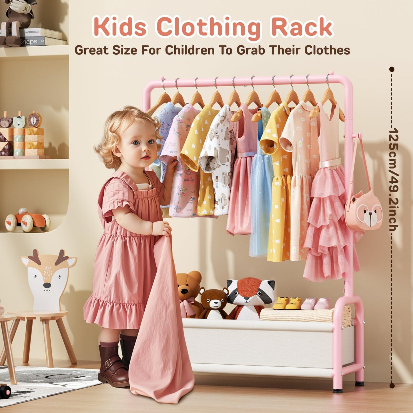 ZHKINGGS Kids Clothes Rail with Storage Shelf, Kids Dress Up Rail
