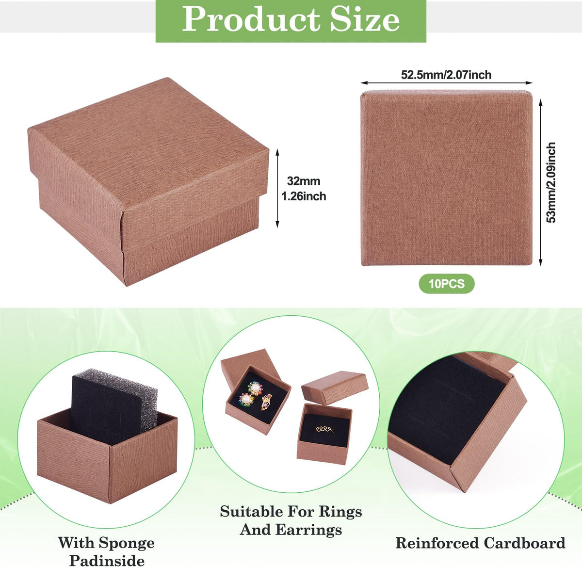 Craftdady 10pcs Small Gift Box with Sponge Square Cardboard Box Coffee Jewellery Storage Boxes for Rings Bangle Bracelet Earring Necklace Display